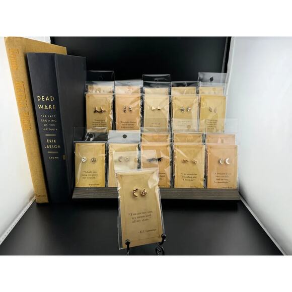 Bookish Quote Earrings - Gold Sun & Moon E.E. Cummings - Picture 3 of 3